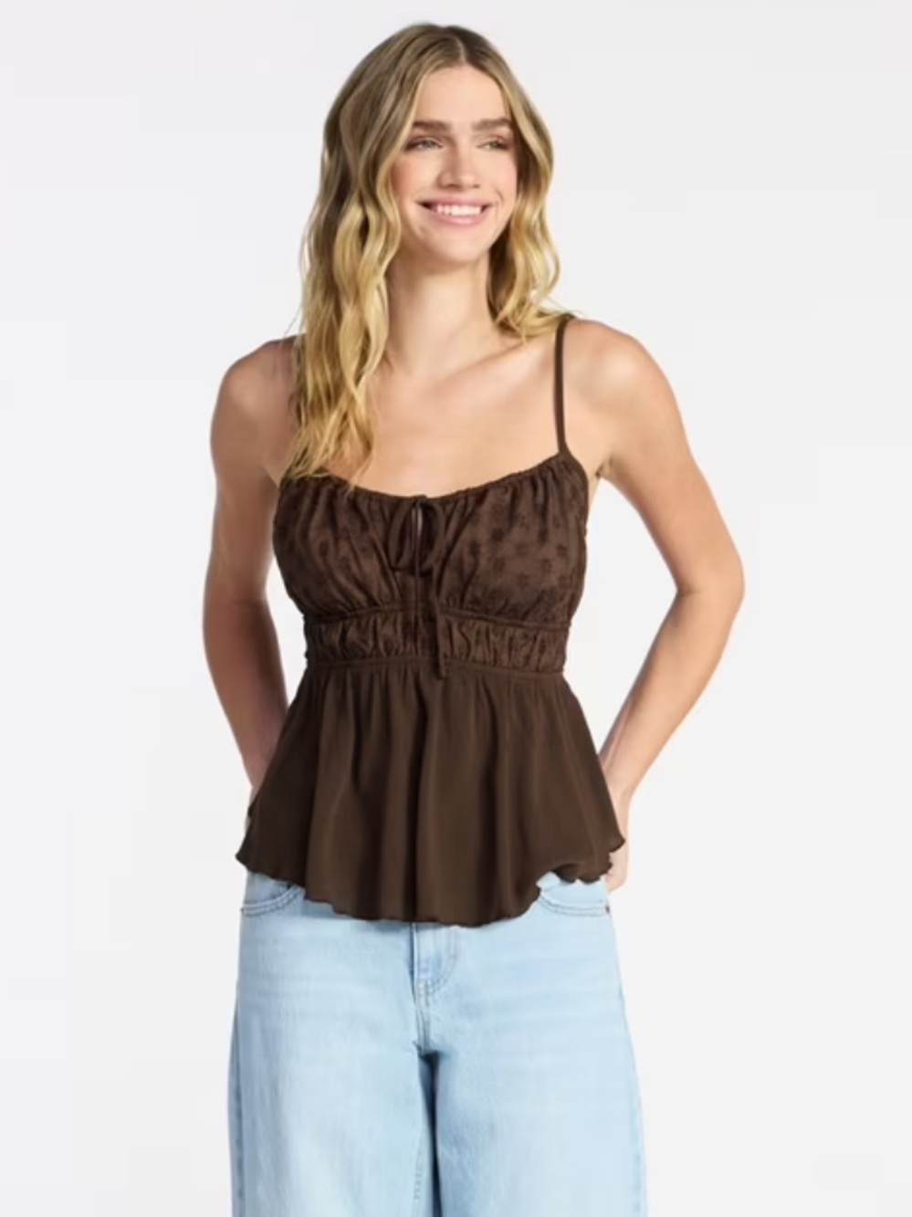 No Boundaries Eyelet Tie Front Cami - Picture 3 of 4
